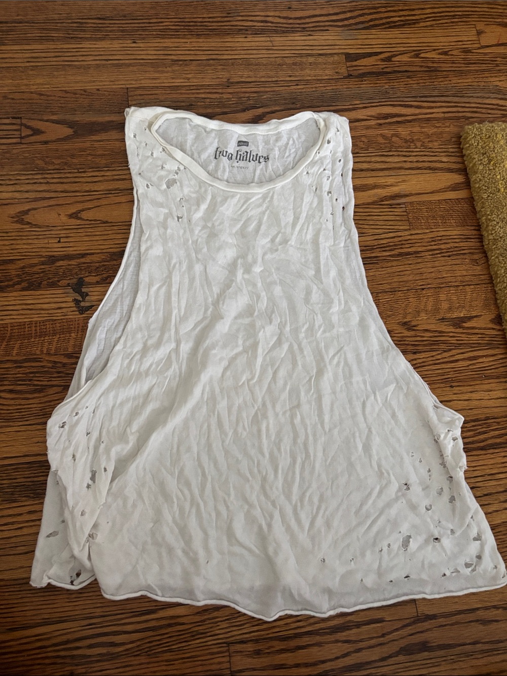 Free People White Distressed Muscle Tank